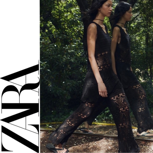Zara Pants - Zara Black Crochet Knit Pants – Size Medium - Boho-chic